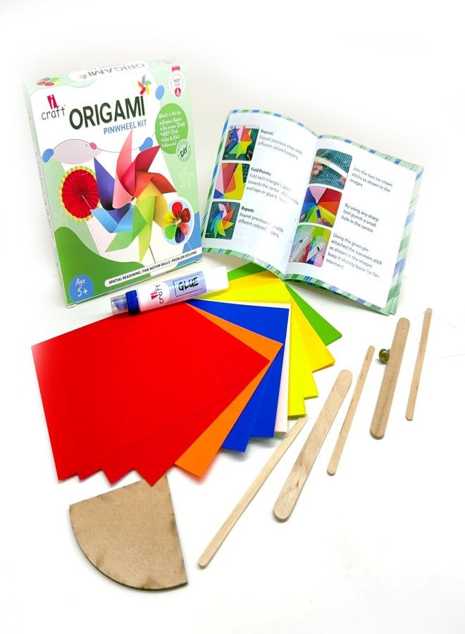 iCraft Origami Pinwheel & Paper Fan Craft Set for Kids 5-12 - All-in-One Craft Kit for Kids Activity, Paper Craft Kit with Instructions, Vibrant Paper, Handles, Tape - Ages 5 and Up - Image 1